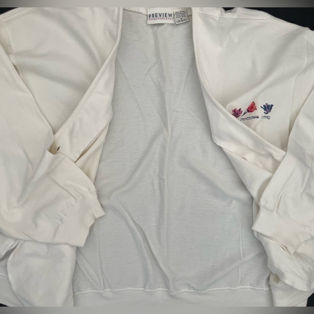 Vintage 90s Preview International White Cardigan Sweatshirt Embroidered M - Picture 6 of 8